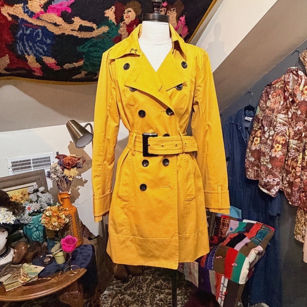 Gorgeous‎ NY + Co Mustard Yellow Double Breasted Belted Spring Trench Coat M